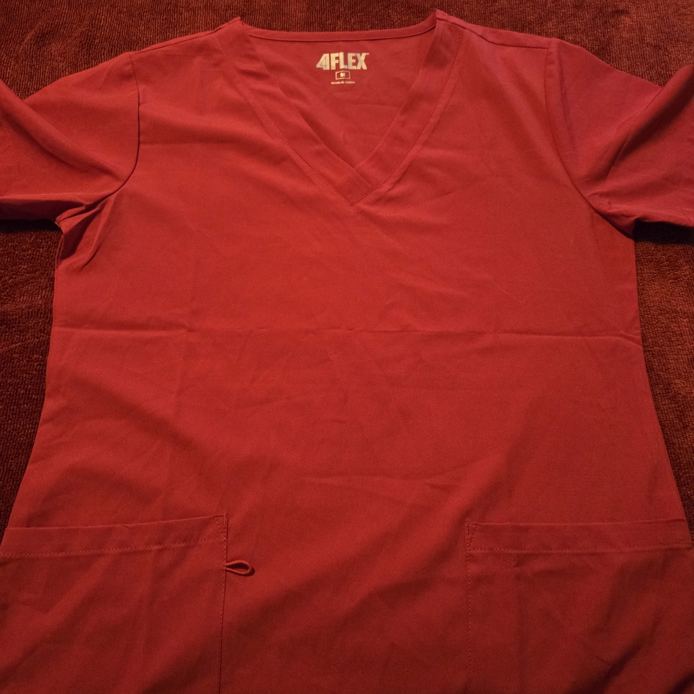 Aflex Red V-Neck Scrub Top